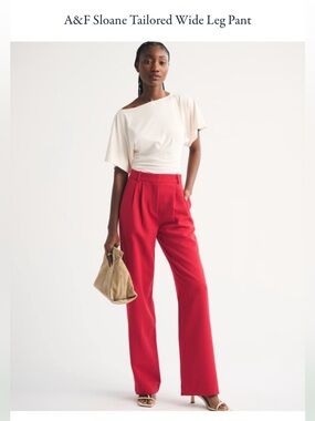 Abercrombie & Fitch Red Sloane Tailored Wide Leg Pants Fiery Red 26 Regular